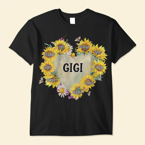 Personalized Grandma Hearts Sunflower T-Shirt with Custom Kid names T-shirt Perfect Gift Present for Grandmas Moms Aunties