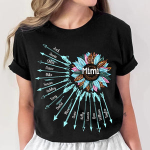 Personalized Grandma & Kid's Name Arrow Sunflower Colorful Tshirts