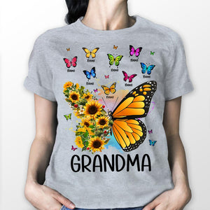 Personalized Nickname And Grandkid's Names Shirts Butterfly Sunflower Shirts