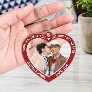 Custom Photo From Our First Kiss Till Our Last Breath - Personalized Heart Shaped Acrylic Keychain