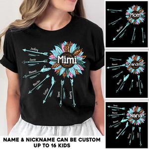 Personalized Grandma & Kid's Name Arrow Sunflower Colorful Tshirts