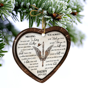 Missing You Always Angel Wings - Memorial Gift - Personalized Custom Heart Ceramic Ornament