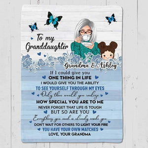 To My Granddaughter Grandson Blue Butterflies Gift For Grandchildren Personalized Fleece Blanket