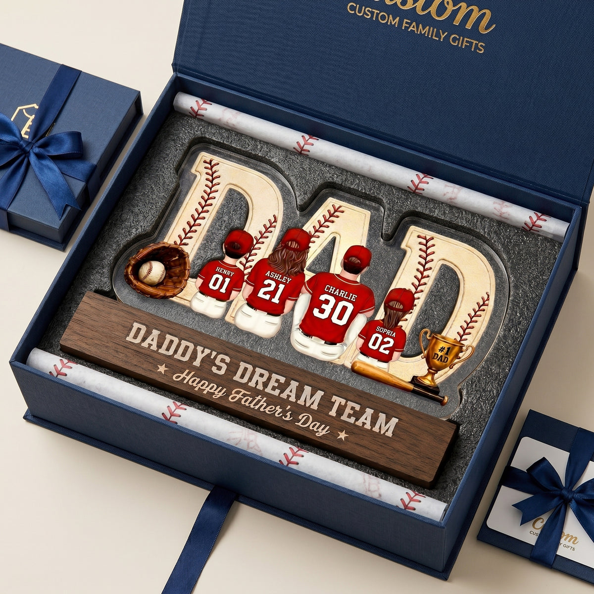 Baseball Family - Personalized Acrylic Block Plaque LED Night Light - Gift For Dad, Husband