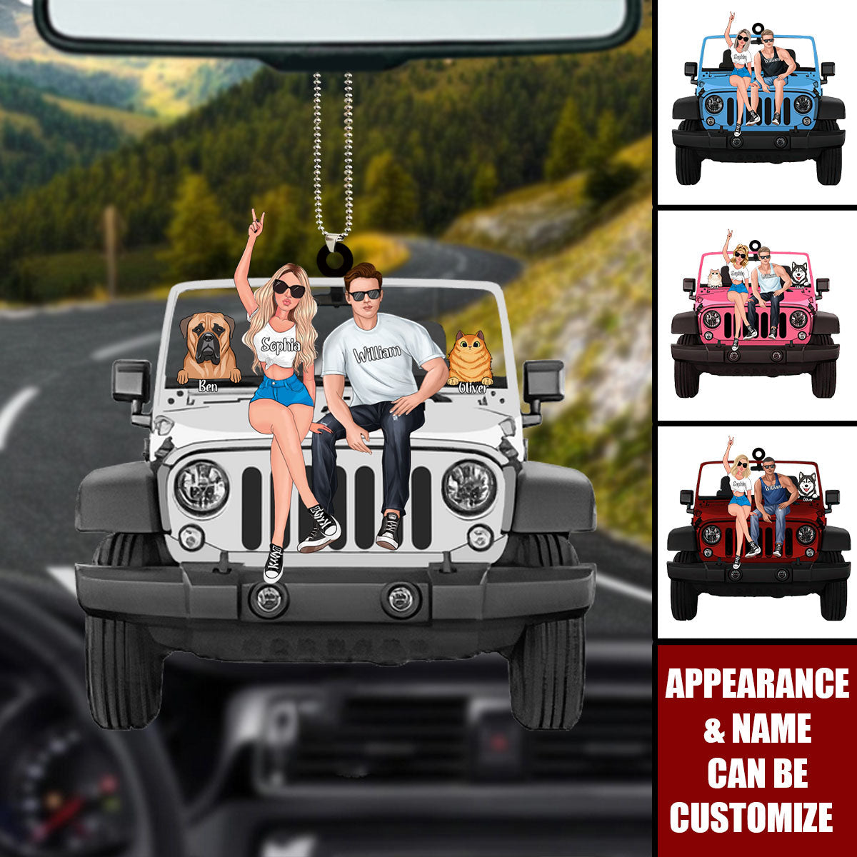 Personalized Off-Road Car Couple And Pet Ornament - Perfect Gift For Journey Lovers