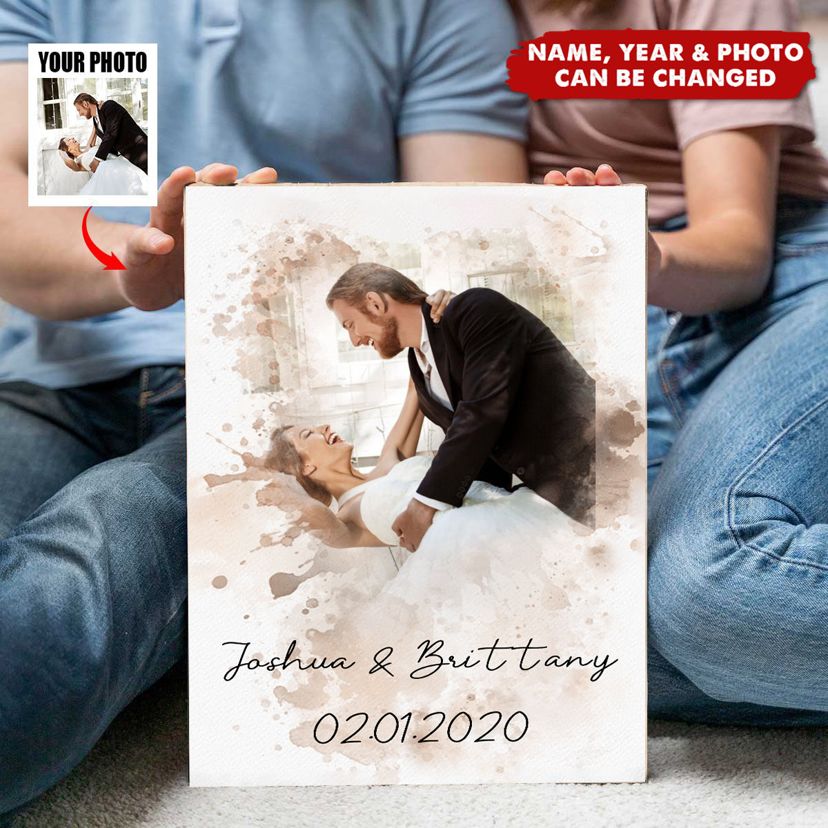 Watercolor Couple Portrait from Photo - Personalized Poster, Sweet Anniversary Gift