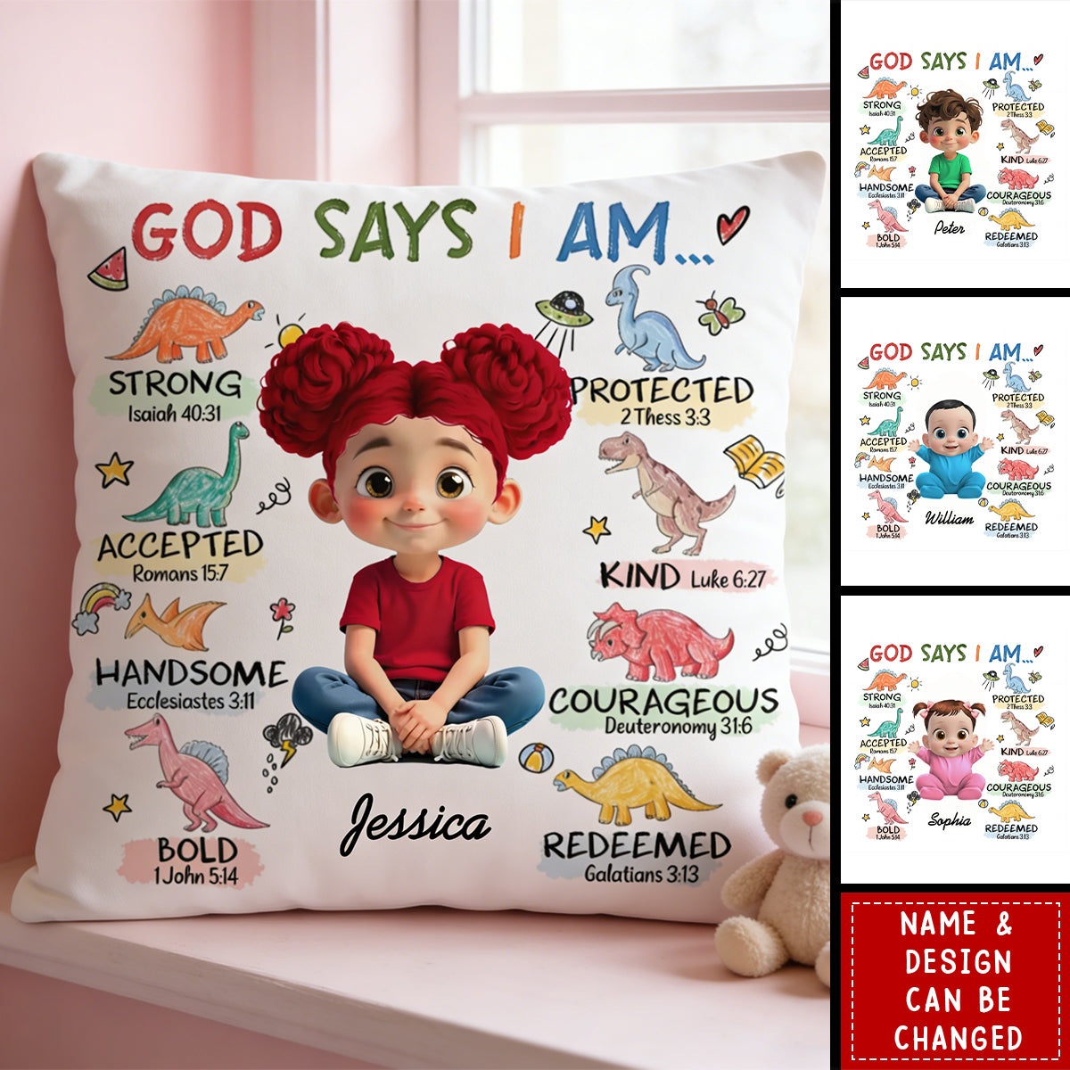 God Says I Am Strong Protected Kind – Personalized Custom Faith Pillow Cushion
