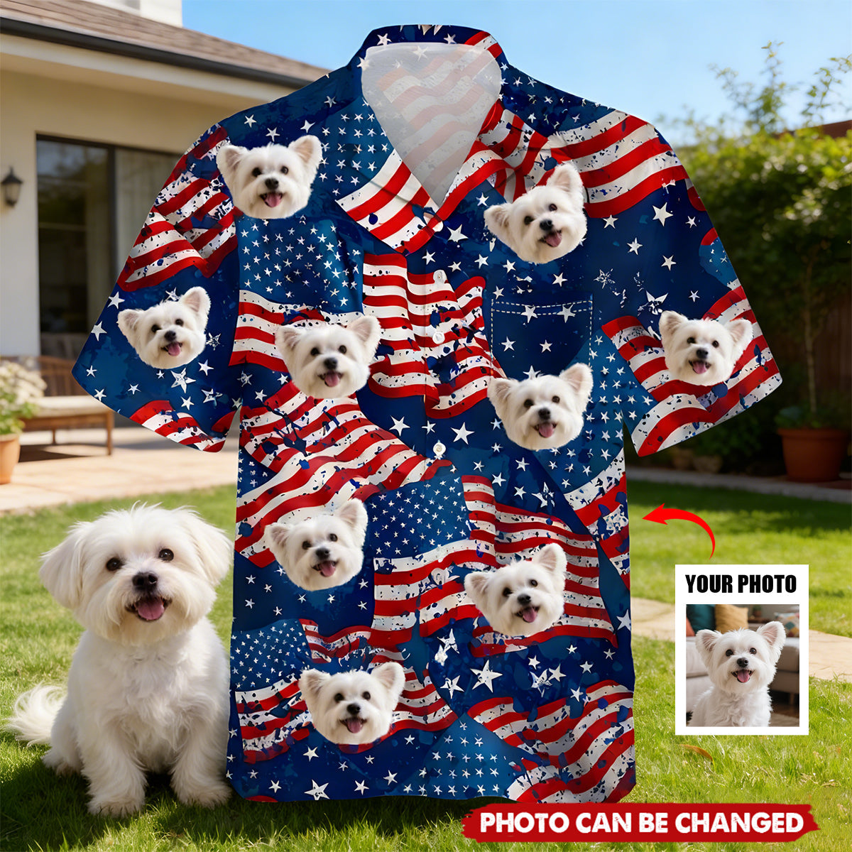 Custom Dog, Cat Photo American Eagle Flag Independence Hawaii Shirt