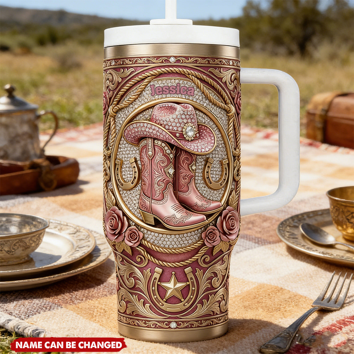 Vintage Western Cowgirl Tumbler - Personalized Gifts For Cowgirl