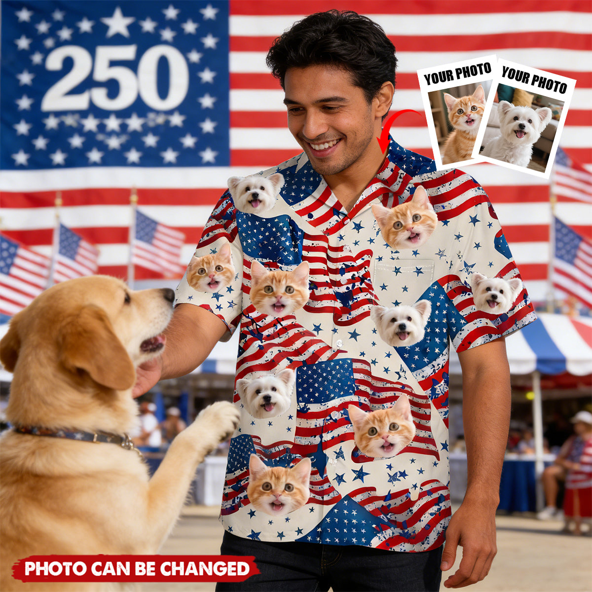 Custom Dog, Cat Photo American Eagle Flag Independence Hawaii Shirt