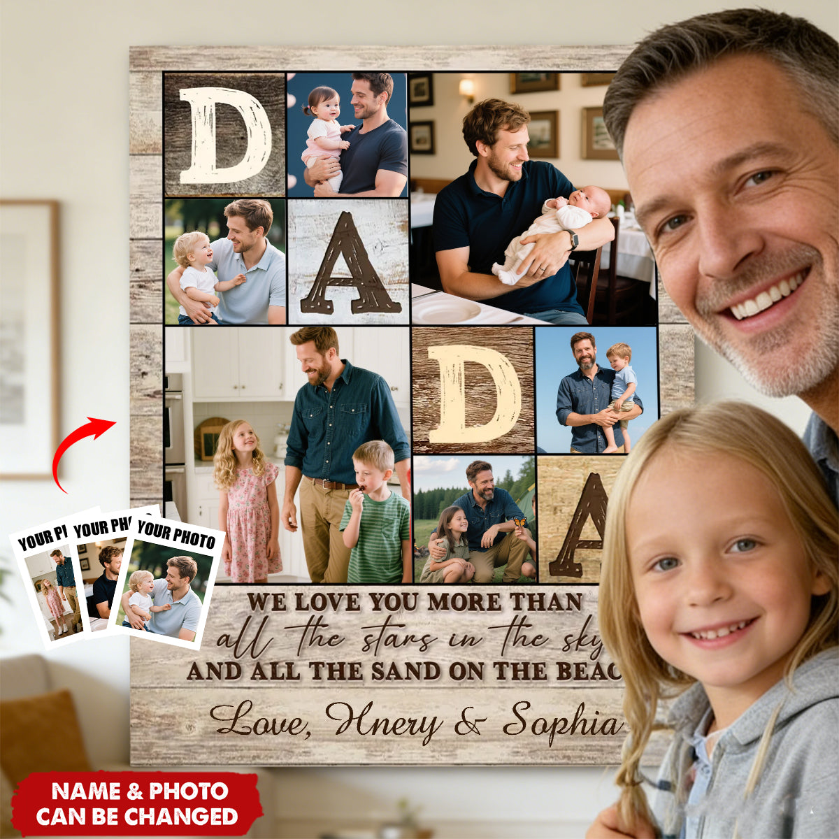 Custom Dada Photo Collage Canvas, Personalized Picture Gifts For Dad, Fathers Day Present for Dada