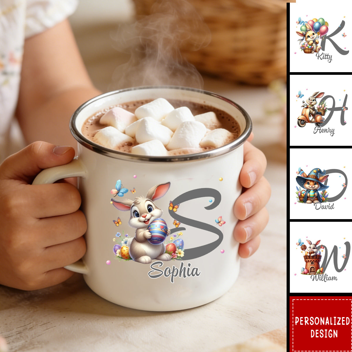 Easter Bunny With Alphabet Letters - Personalized Enamel Mug, Gifts for Easter