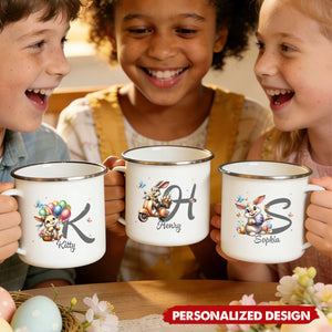 Easter Bunny With Alphabet Letters - Personalized Enamel Mug, Gifts for Easter