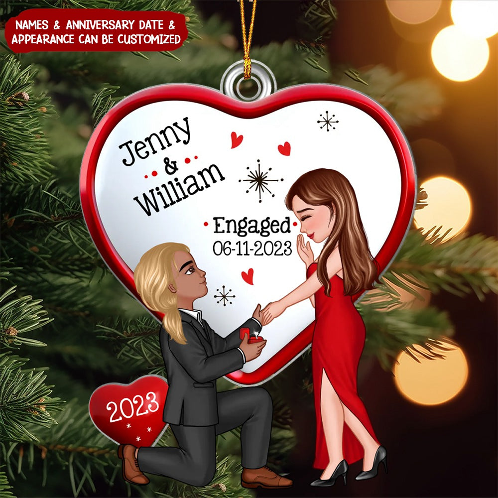 Christmas Keepsake Proposal Memory Engagement Couple Personalized Acrylic Ornament