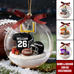 Proud American Football Player Uniform - Personalized Snow Globe Ornament - Gift For Football Lovers