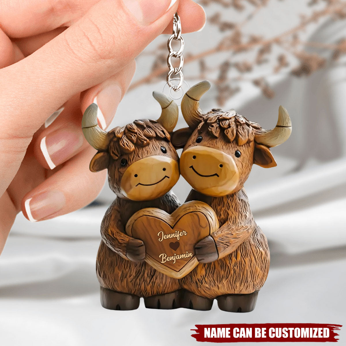Cute Highland Cow Couple - Personalized Acrylic Keychain