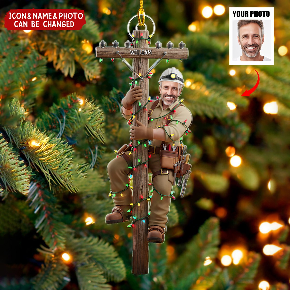 Keeping The Lights On - Personalized Christmas Lineman Ornament