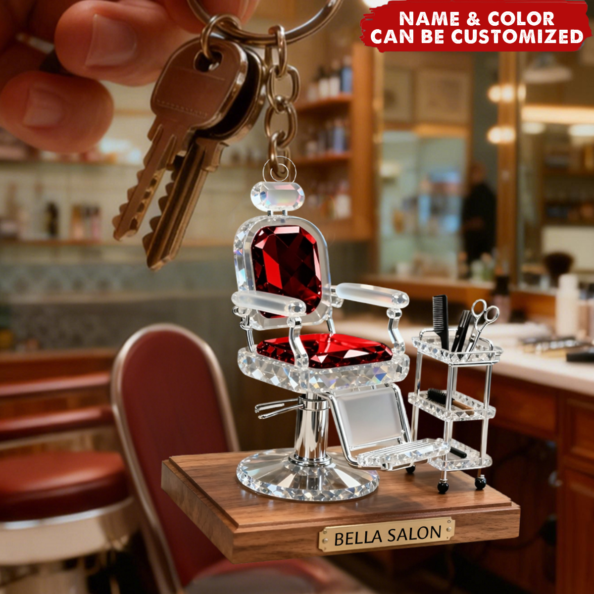 Salon Barber Chair - Personalized Acrylic Keychain, Gift for Hairstylist, Barber, Beauty Lover