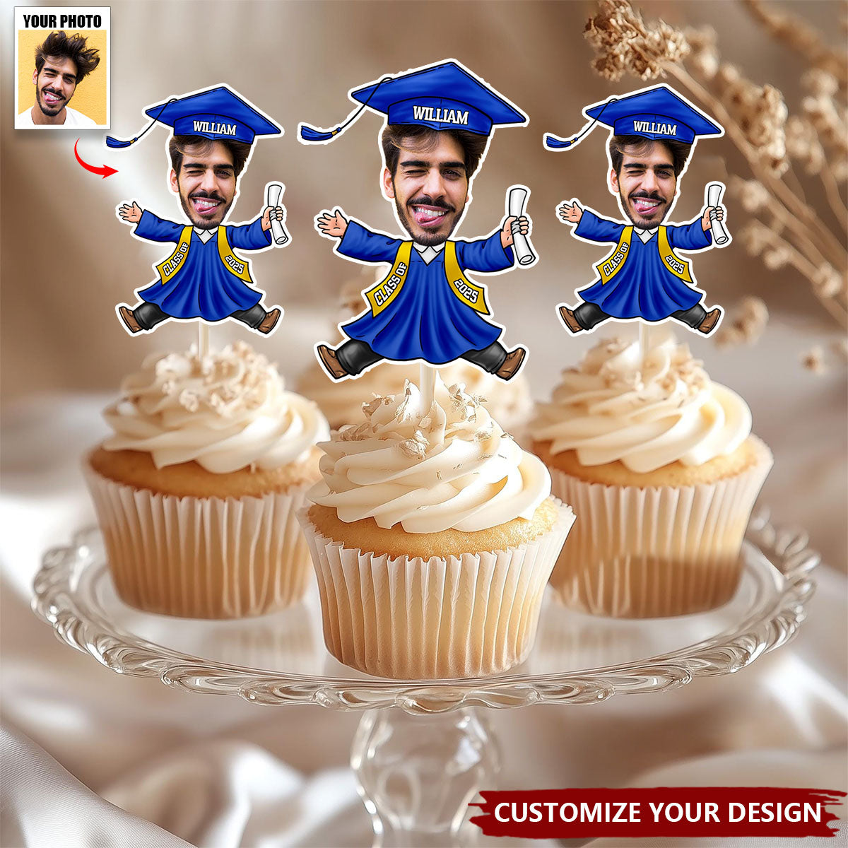 Custom Funny Face Graduation Decoration Cupcake Toppers