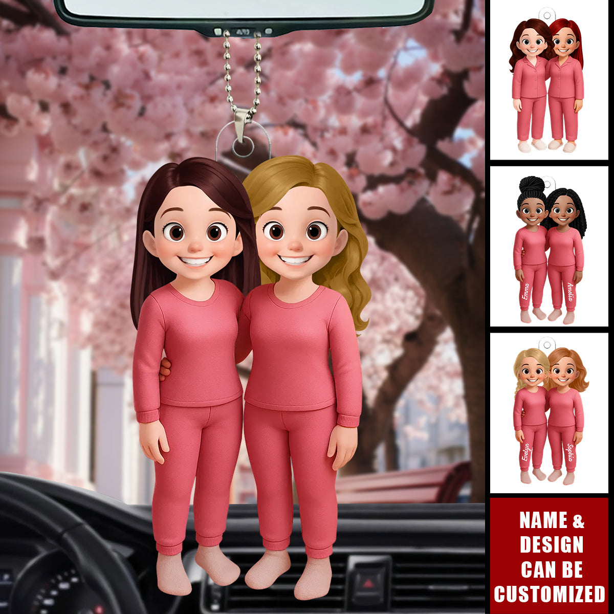 Besties Pink Tone - Personalized Acrylic Car Ornament