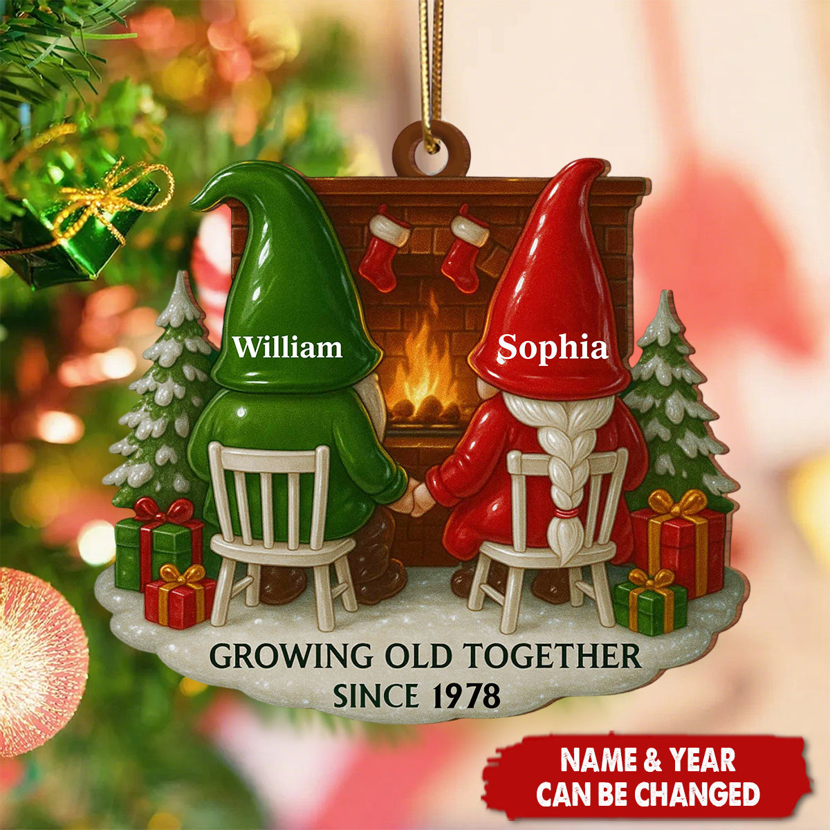 Growing Old Together, Dwarves By The Fireplace, Custom Wood Ornament