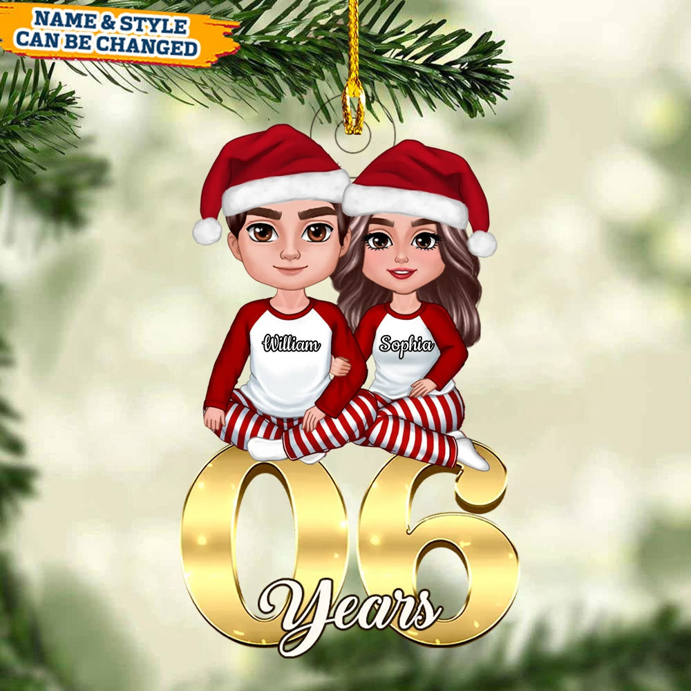 Couple Anniversary Sitting On Number Personalized Ornament