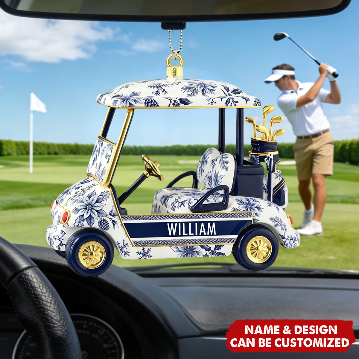 Golf Cart - Personalized Acrylic Car Ornament, Gifts For Golf Lovers