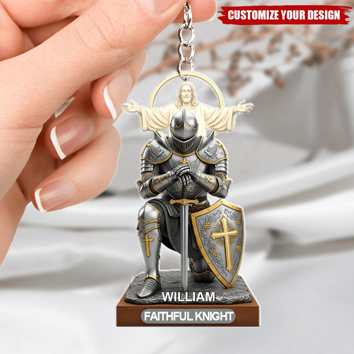 Christian Faithful Knight Acrylic Keychain - Personalized Gifts For Christian