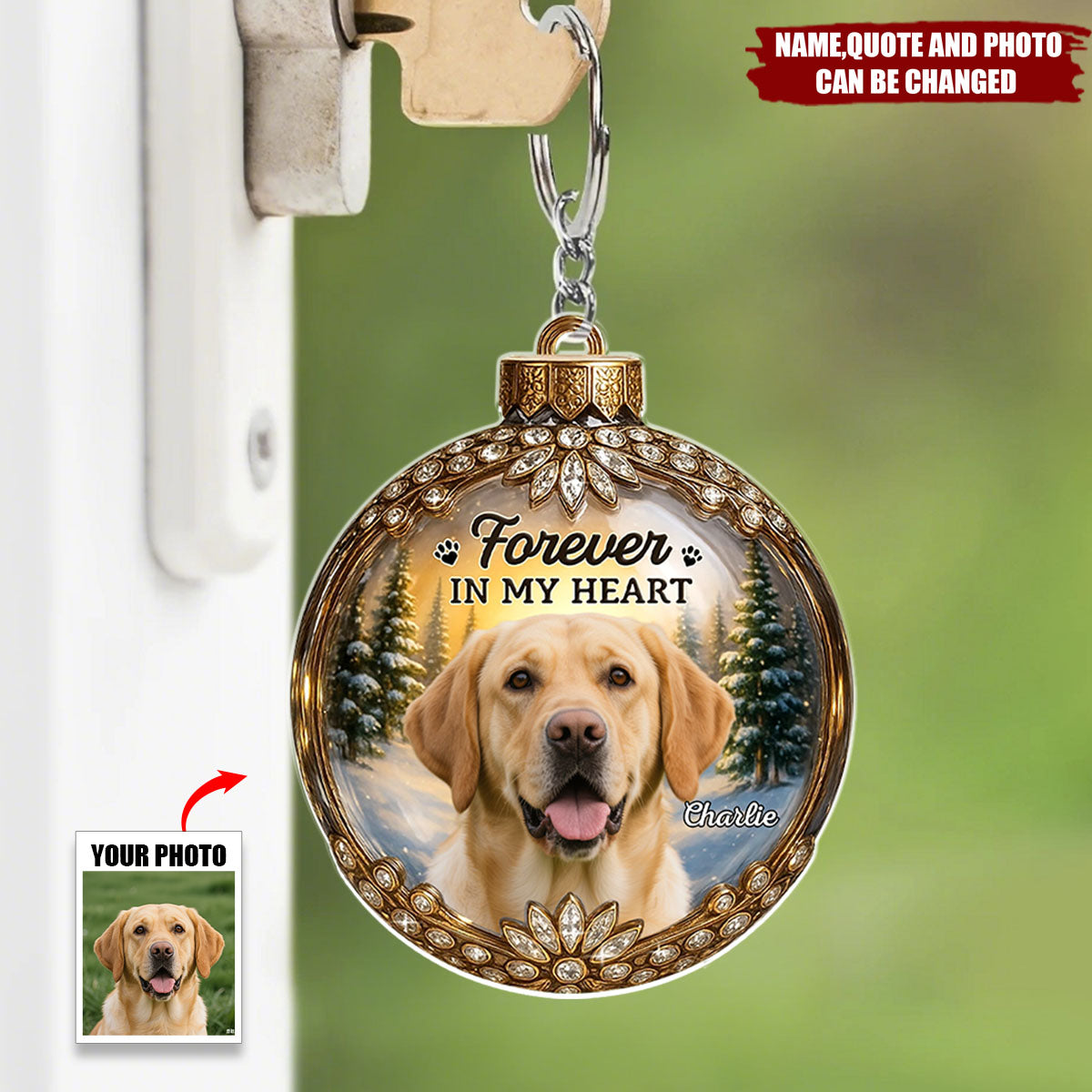 Custom Photo Memorial Christmas Forever In My Heart - Personalized Keychain