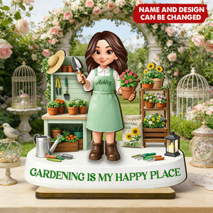 Gardening Is My Happy Place - Personalized 2-Layered Wooden Plaque, Gift For Mom, Grandma