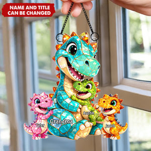 Dinosaur Grandma Grandkids - Personalized Suncatcher - Gift For Mom, Grandma
