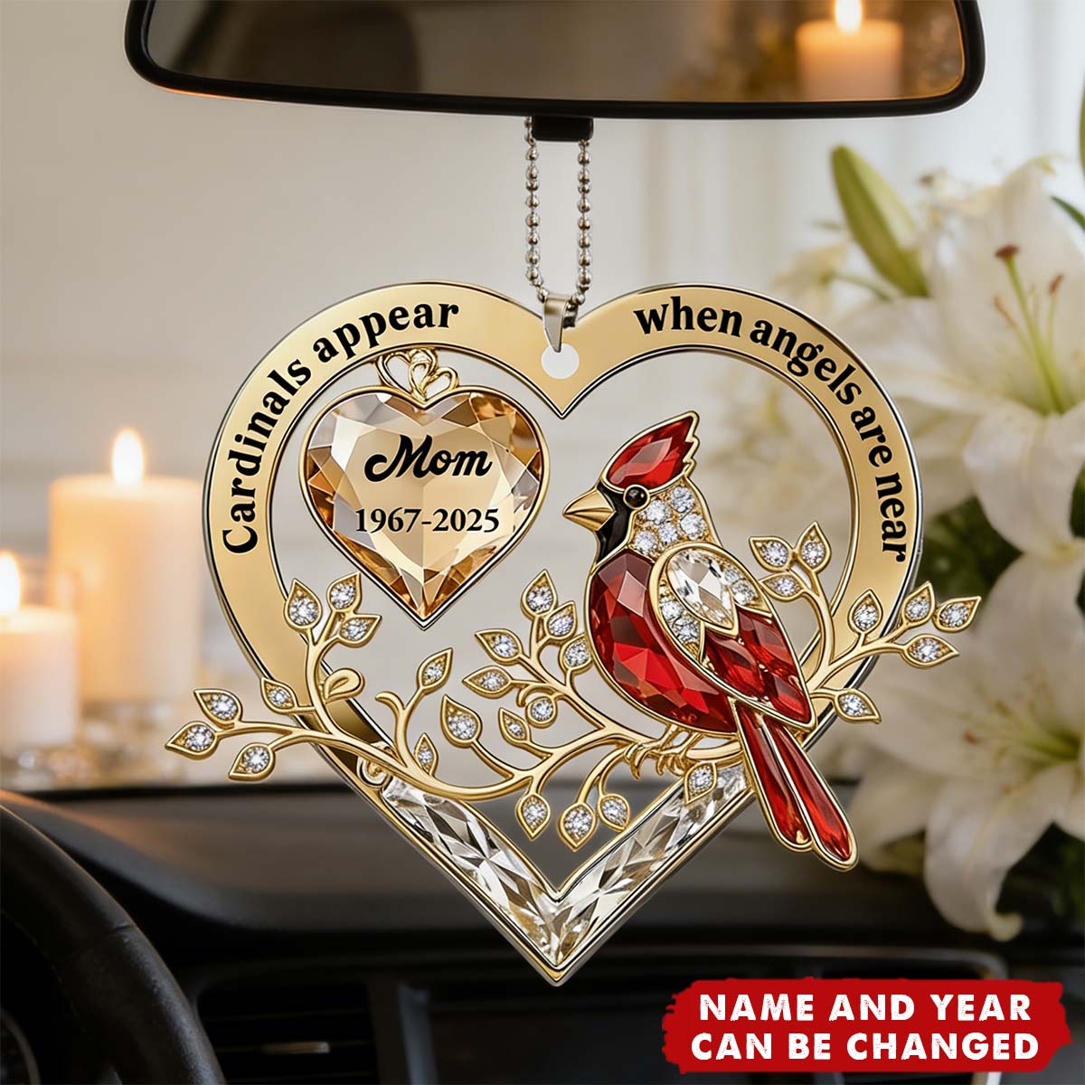 When Cardinals Visit, Angels Are Near - Personalized Acrylic Car Hanger, Memorial Gift