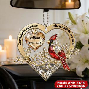 When Cardinals Visit, Angels Are Near - Personalized Acrylic Car Hanger, Memorial Gift