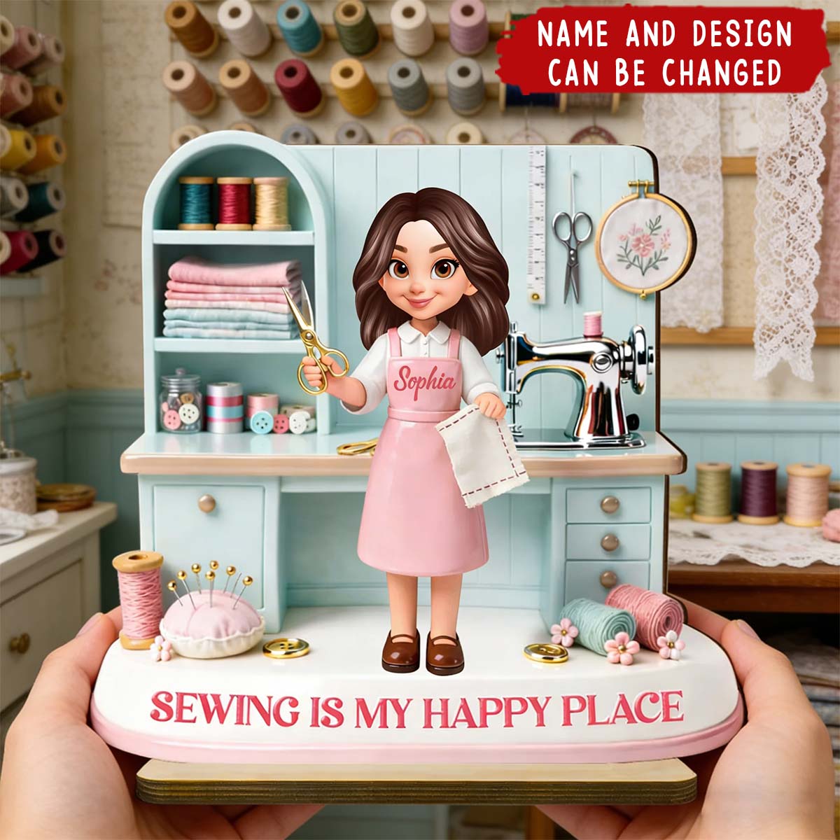 Sewing Is My Happy Place - Personalized 2-Layered Wooden Plaque - Gift For Mom, Grandma