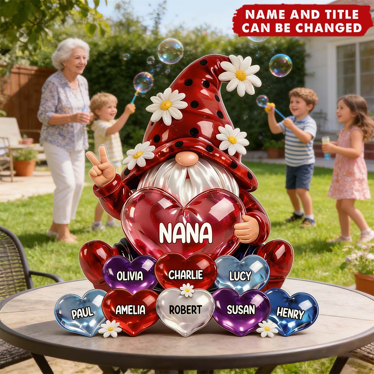 Grandma Dwarf with Grandkids Names - Personalized Acrylic Block Plaque, Gift For Grandma