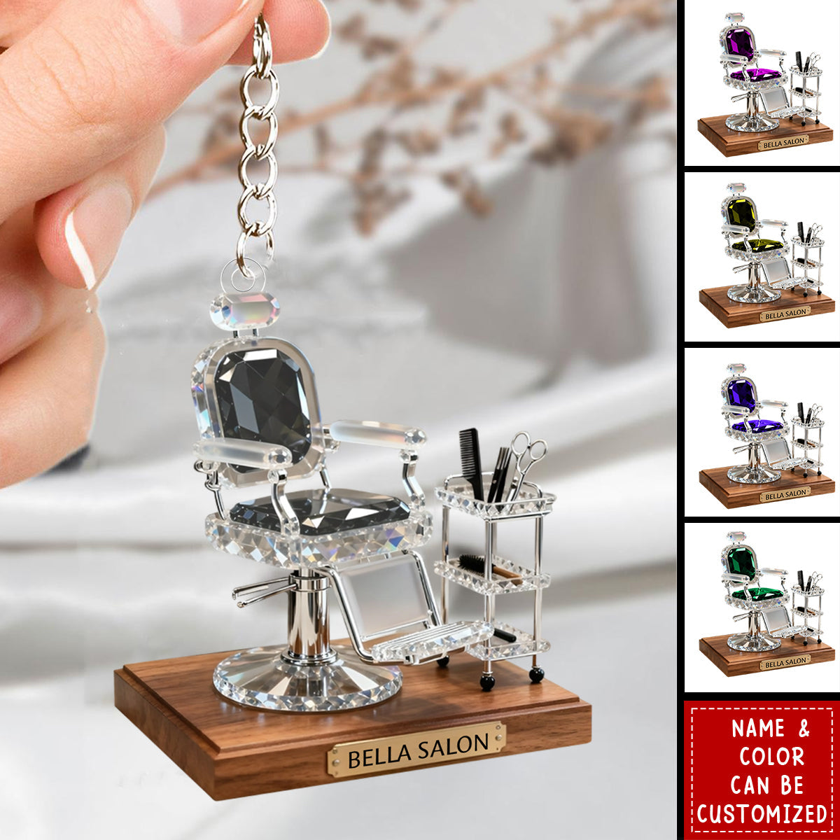 Salon Barber Chair - Personalized Acrylic Keychain, Gift for Hairstylist, Barber, Beauty Lover