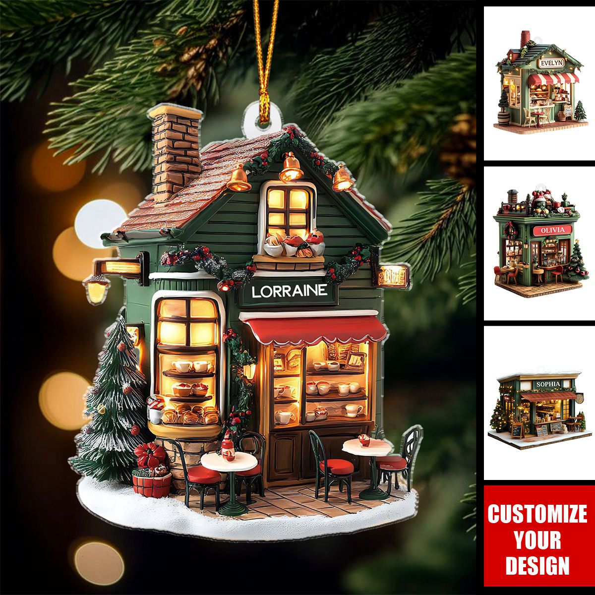 Coffee Shop 2D Flat - Personalized Acrylic Christmas Ornament, Gift For Coffee Lover, Book Lover