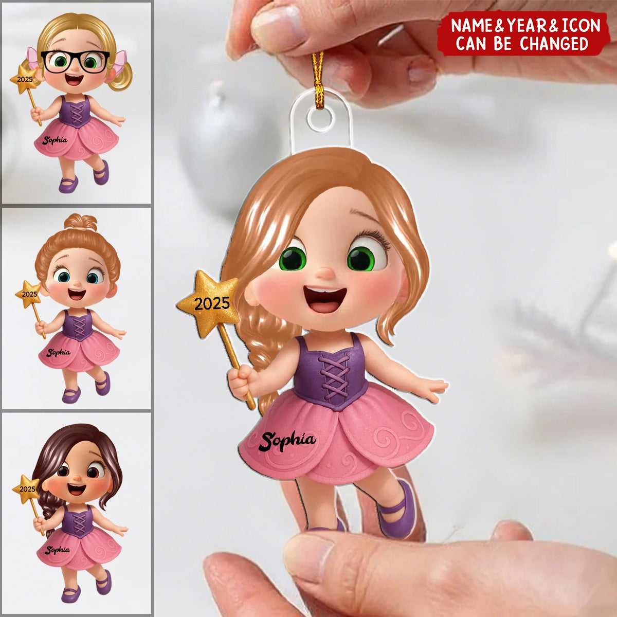 Cartoon Fairy Kid Christmas Personalized Acrylic Ornament, Beautiful Gift For Grandkids