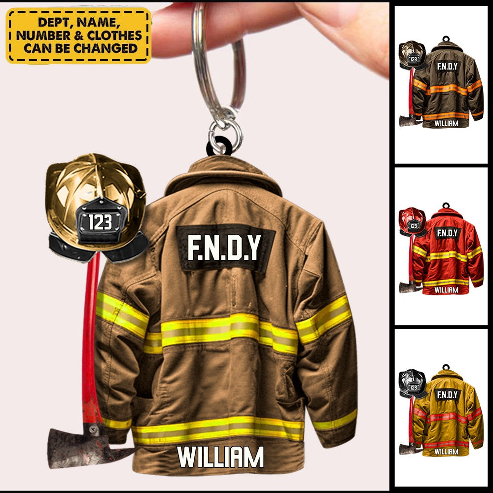 Personalized Acrylic Keychain With Firefighter Uniform Design – Ideal Firefighter Gift
