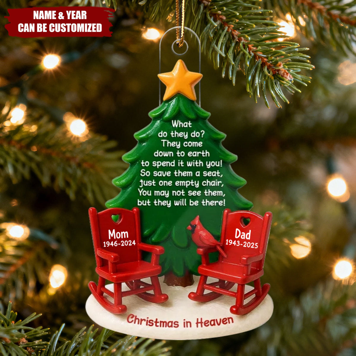 Christmas In Heaven Save A Seat - Personalized Acrylic Ornament, Christmas Memorial Keepsake