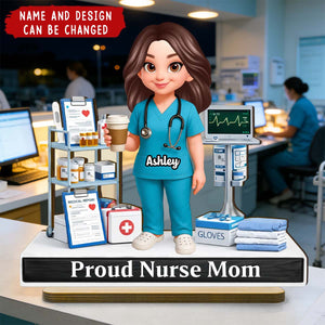 Proud Nurse Mom - Personalized 2-Layered Wooden Plaque, Gift For Mom, Grandma