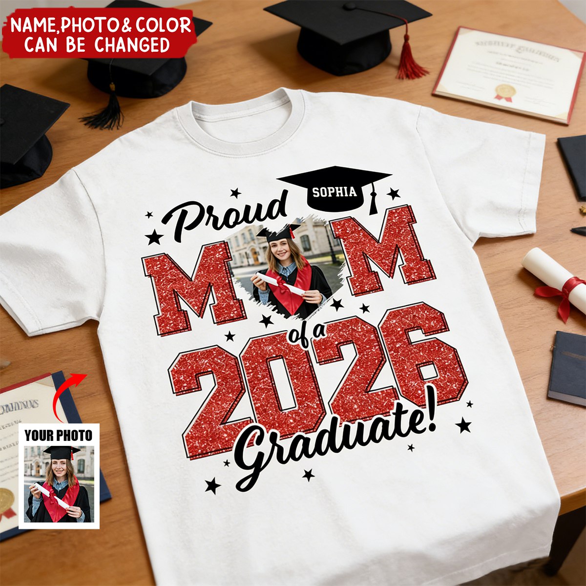 Custom Photo Proud Mom/Dad Of A 2026 Graduate - Personalized Comfort Tee