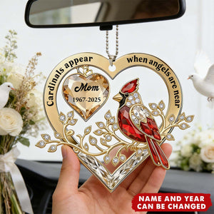 When Cardinals Visit, Angels Are Near - Personalized Acrylic Car Hanger, Memorial Gift
