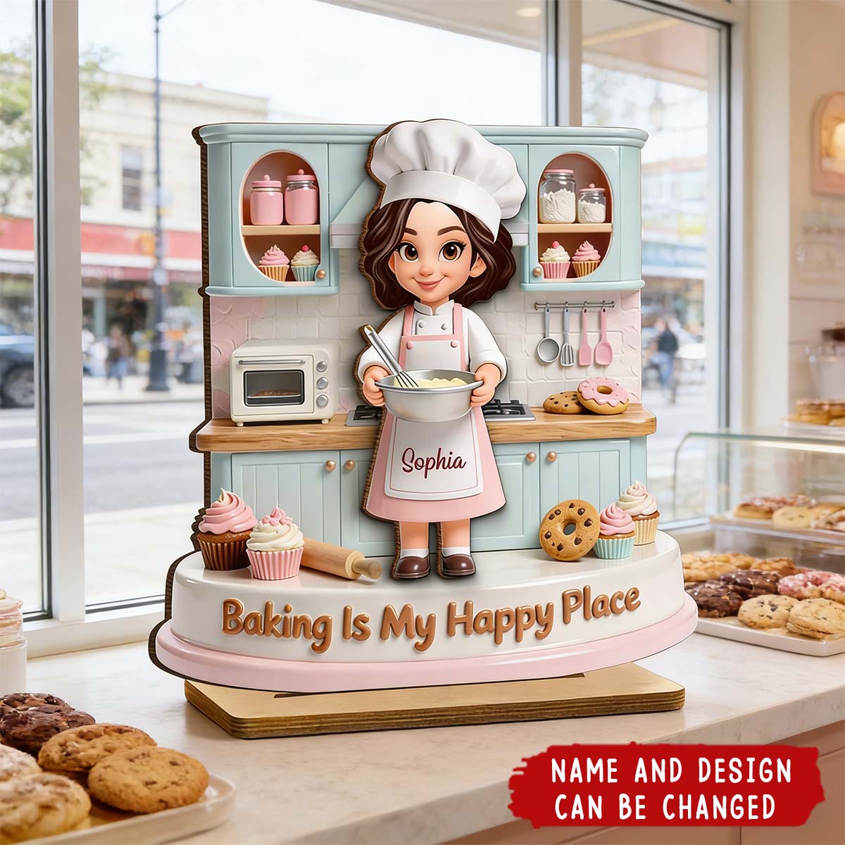 Baking Is My Happy Place - Personalized 2-Layered Wooden Plaque, Gift For Mom, Grandma