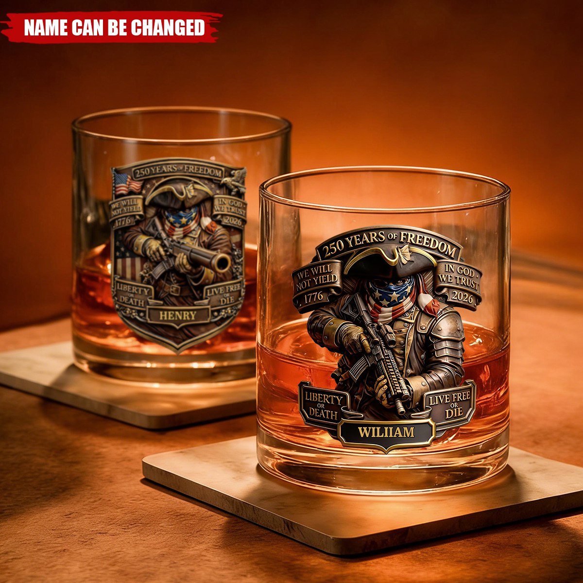 Live Free Tribute 250 Years Round Glass - Personalized Gift For Patriots