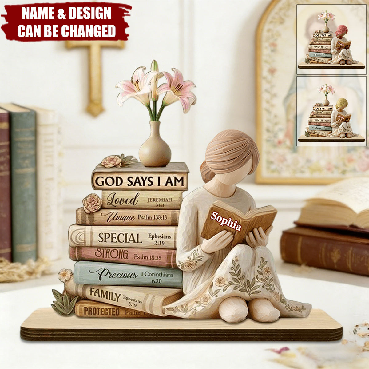 God Says I Am - Personalized Shaped Wooden Plaque - Christian Gift For Her