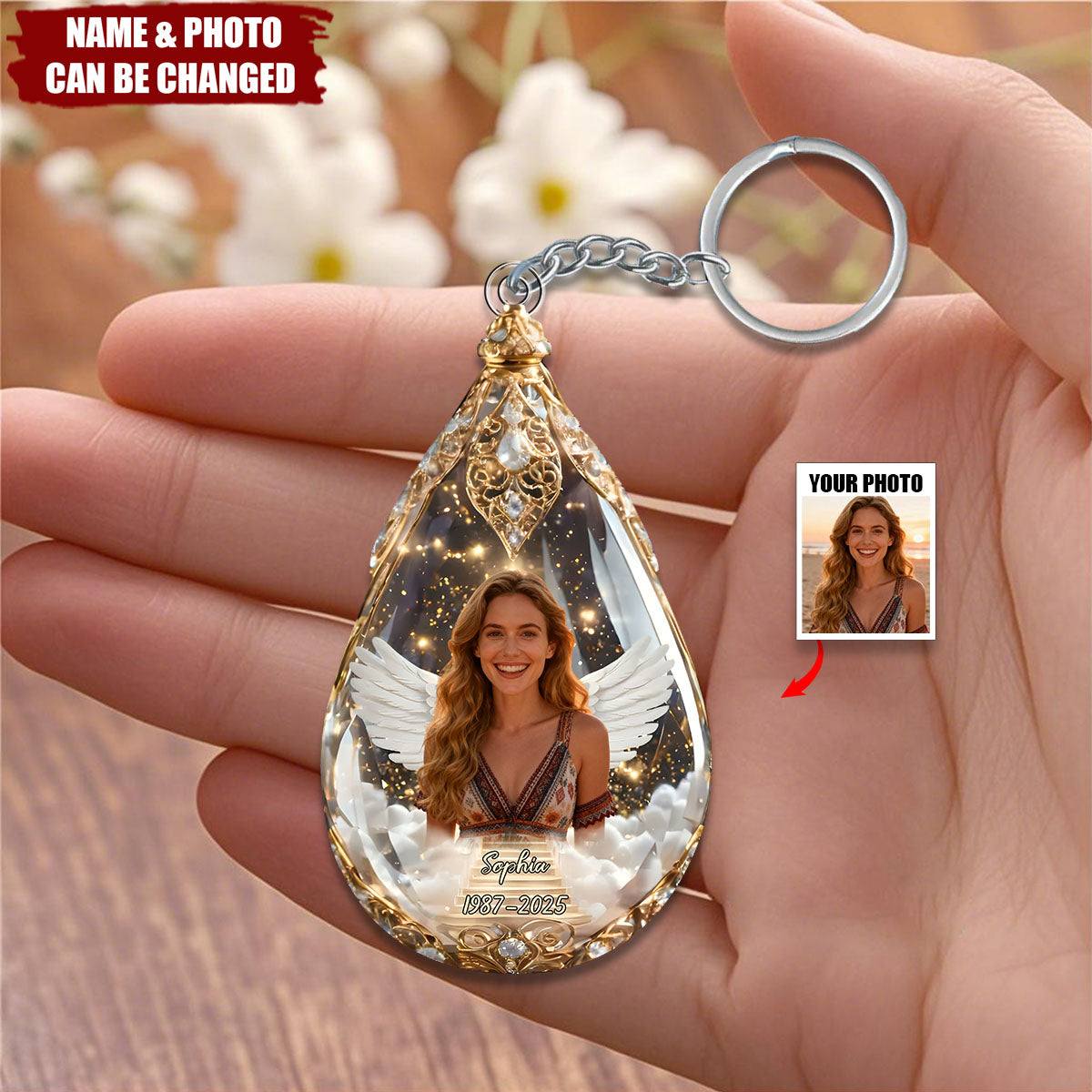 Custom Photo Acrylic Keychain - Personalized Christmas Memorial Sympathy Gifts For Loss Of Mom, Dad