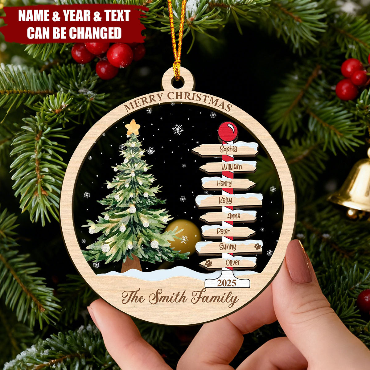 Family Name Christmas Tree Personalized 2-Layer Ornament