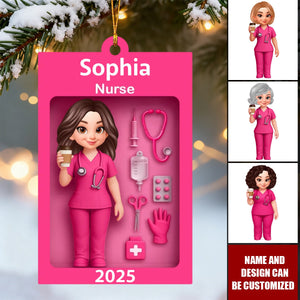 Personalized Nurse In Toy Box Acrylic Ornament, Christmas Gift For Nurse, For Co-workers