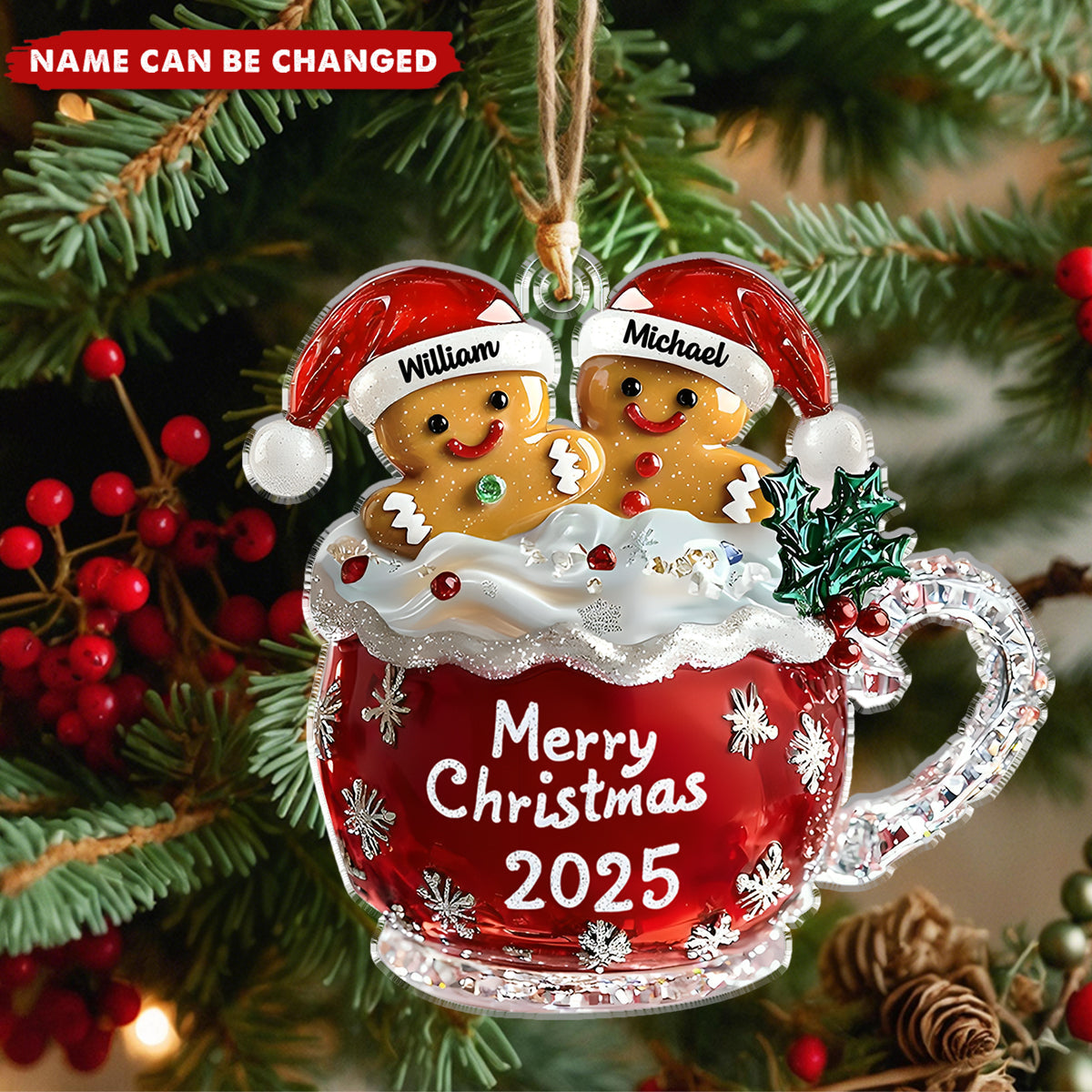 Crystal Gingerbread Family - Personalized Christmas Acrylic Ornament